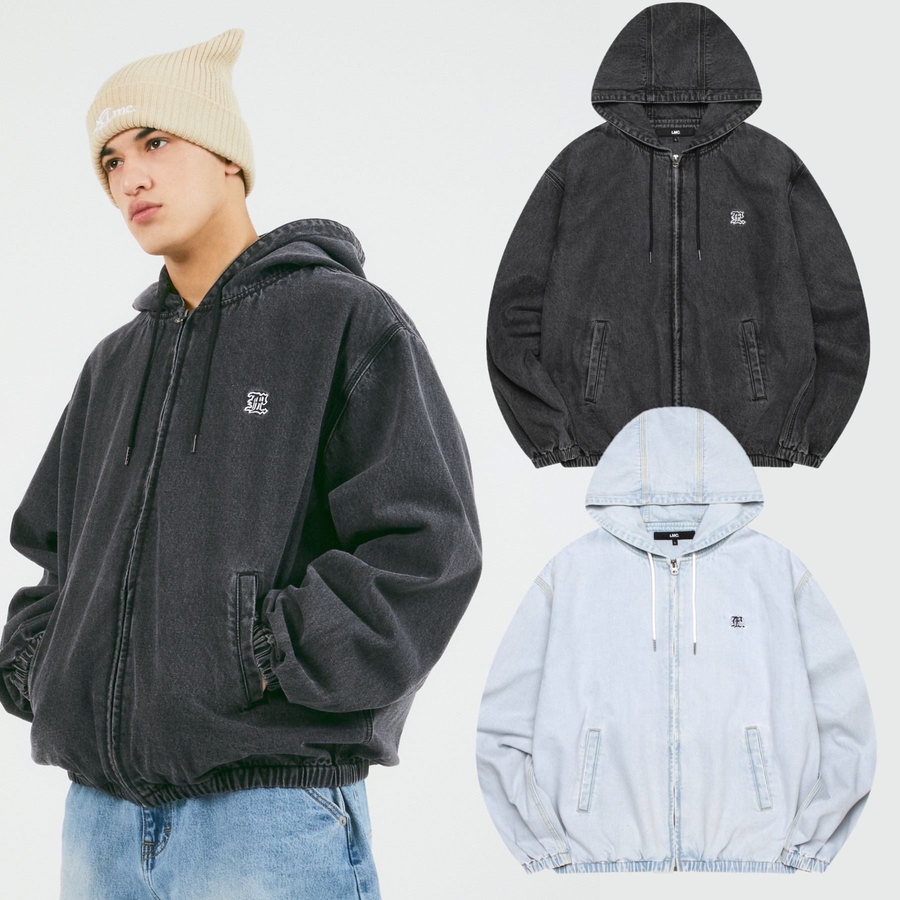 [韓国人気ファッション] GOTHIC DENIM HOODIE JACKET [2色]