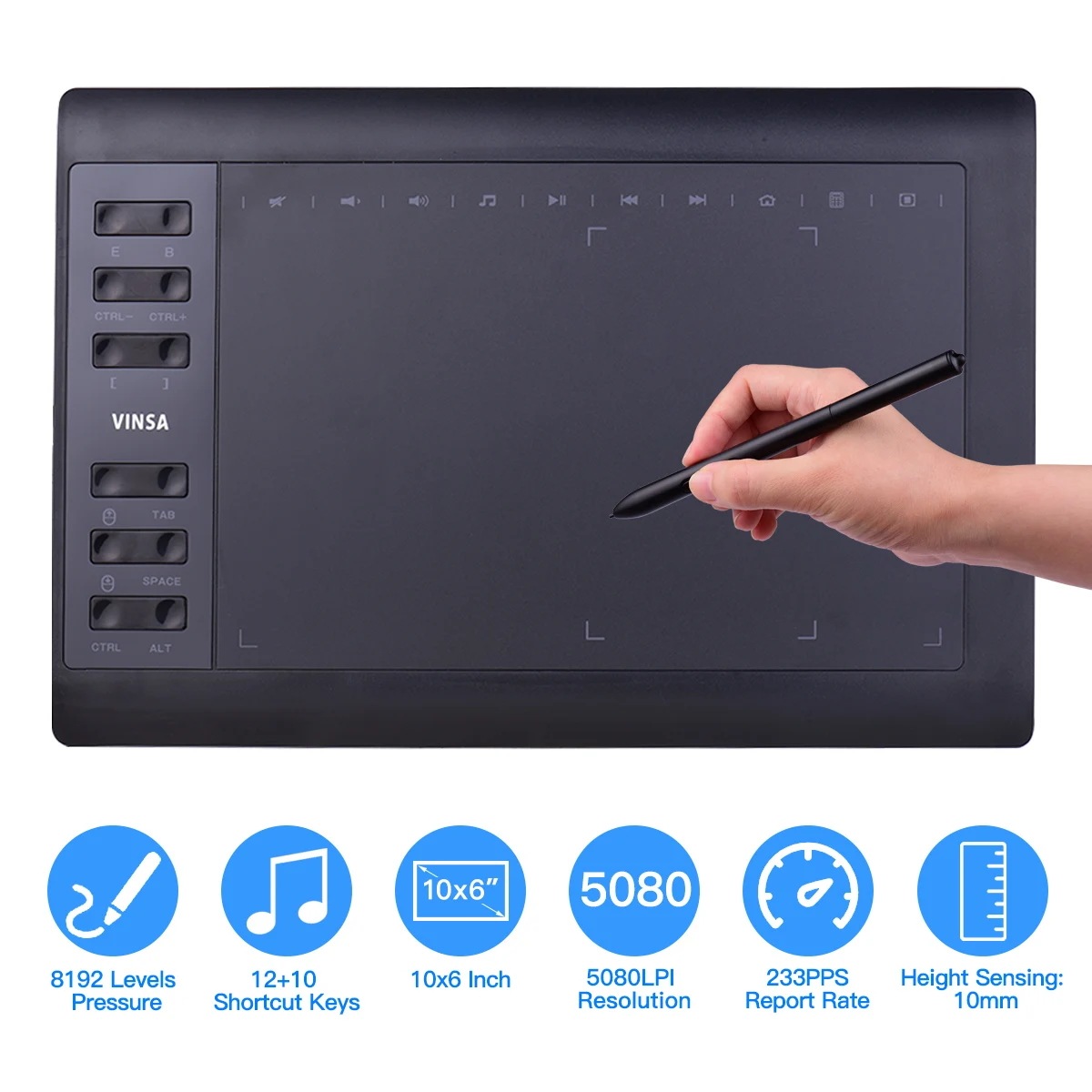 プロのグラフィック描画タブレット,10x6インチ,12のエクスプレスキー,Windows,Mac,オンラインコースのデザイン用