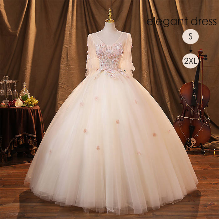 パーティードレス カラードレス 衣装 コンサート オフショルダー 発表会 演奏会 ウェディングドレス 花嫁 結婚式 ワンピース レディース プリンセス Aライン ロングドレス マキシ 袖あり 30代4