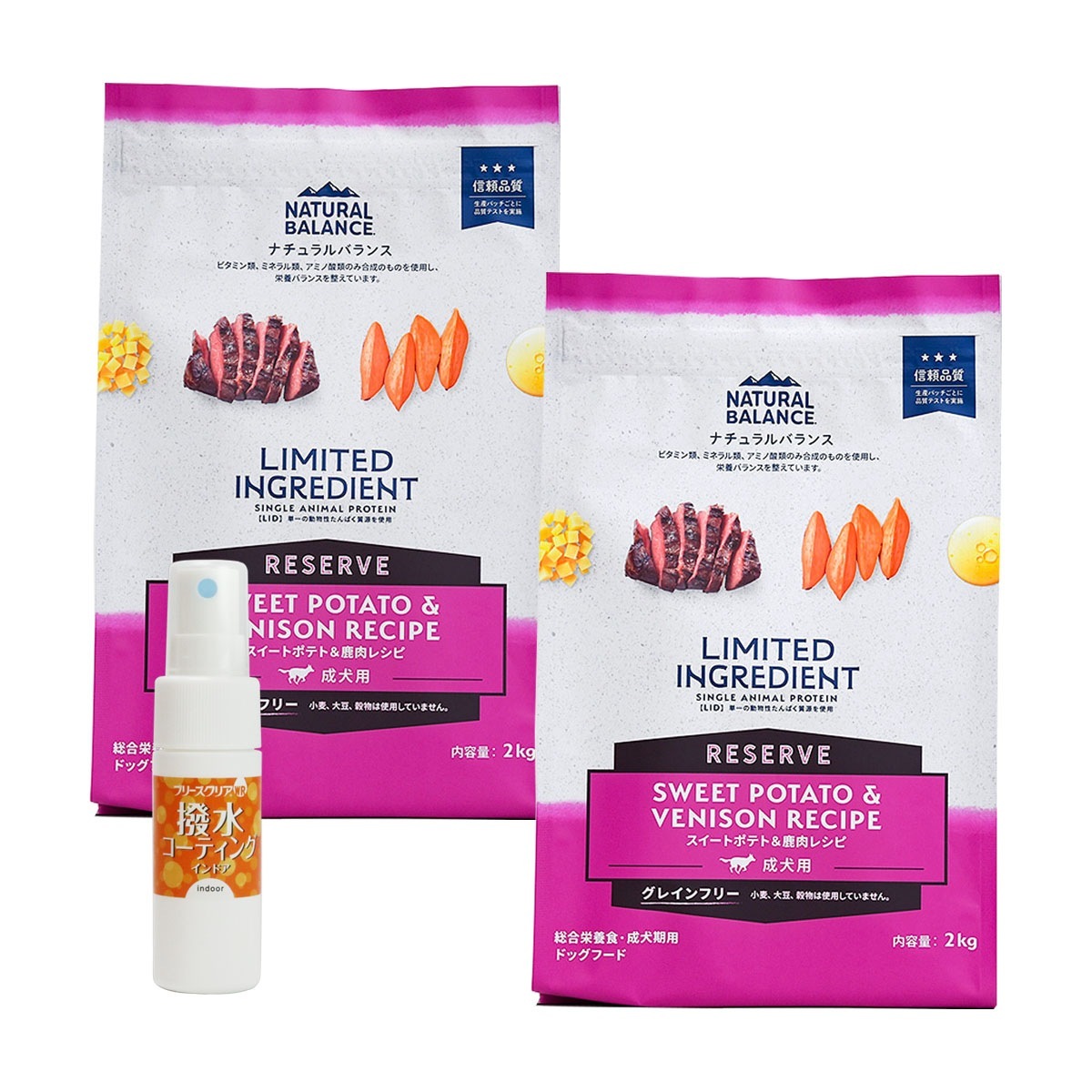 LIDグレインフリー 成犬用 スイートポテト&鹿肉 2kg×2袋【撥水コーティングインドア(水回り用) 20ml付き】 10,008円