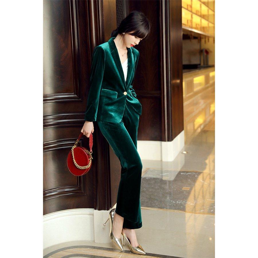 セットアップ レディース ２点セット パンツスーツ スーツ 上下セット フォーマル ロングパンツ ジャケット パンツドレス 長袖 通勤 OL フレア 40代 50代 上品