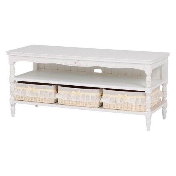 アンティーク調 リビングボード バスケット3杯 小物収納 猫脚 彫刻 収納 ＴＶ台 テレビボード