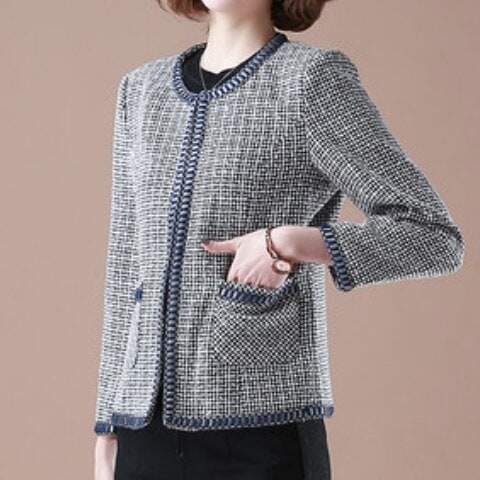 2色 アウター ジャケット レディース 秋冬 春 きれいめ 軽い 長袖 ノーカラー ラウンドネック 襟なし スリム スマート 黒 ブルー 水色 ネイビー 大人カラー ネイビーブルー XL 2XL 3X 7,942円