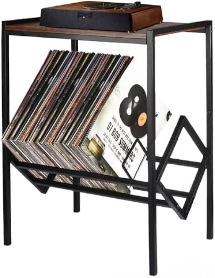 レコードラック ブックスタンド レコードプレーヤー シェルフ スチールラック 床置き 金属製 ブラック