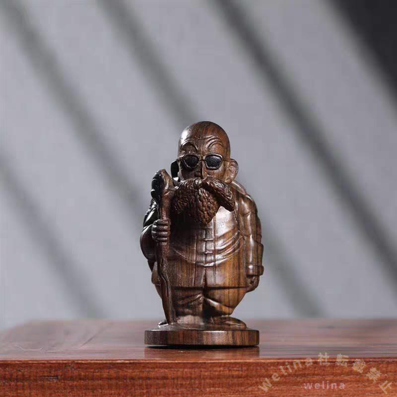 木彫り置物天然木材フィギュア木製彫刻コレクタードール　XXXXX　高さ10cmの手作り風インテリア小物として飾れる和風オブジェプレゼントにも