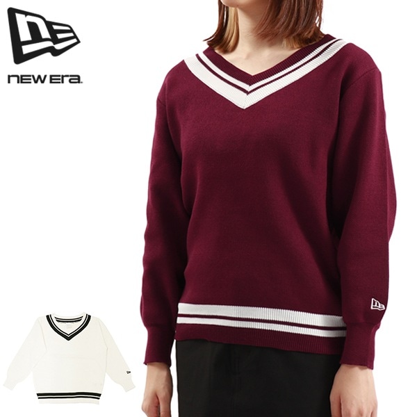 メガ割限定セール！正規取扱店 ゴルフウェア レディース 長袖 ニット セーター チルデンニット Vネック トップス プルオーバー ライン入り トラッド アイビー プレッピー ニットセーター