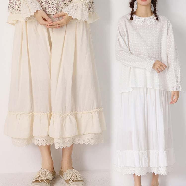 レディース ロング丈 レース 春秋 マキシスカート 春スカート 秋スカート マキシ丈スカート 膝丈