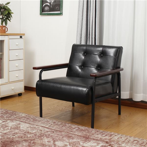 木肘ソファ 1人掛 ブラック[組立式]