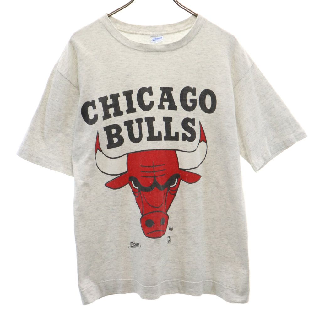 セーラム 90s USA製 オールド シカゴブルス プリント 半袖 Tシャツ L グレー SALEM メンズ