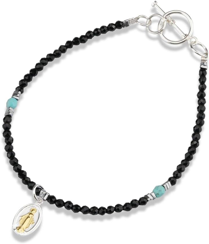 アンクレット シルバー 925 ミサンガ マリア コイン ターコイズ スピネル ヘマタイト パワーストーン 18金コート 27(ブルー)