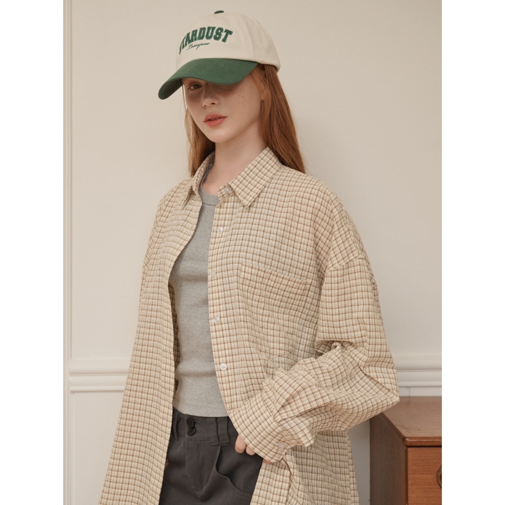 LOSSYROW ロッシーグリッドオーバーサイズチェッカーシャツベージュ