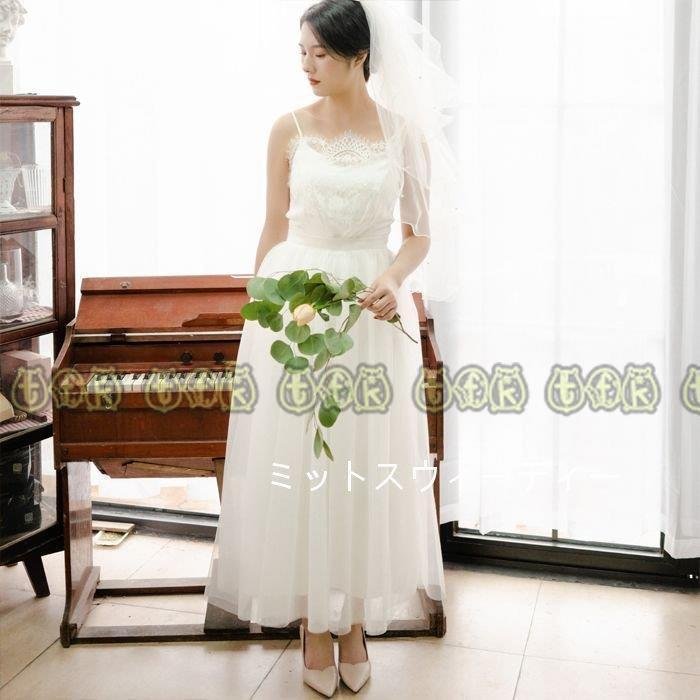 ウエディングドレス マキシドレス キャミソール 結婚式ワンピース チュール Aラインドレス シンプル