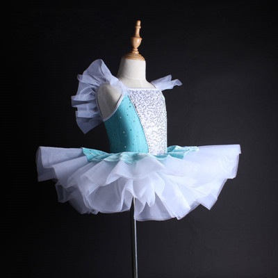 キッズダンス衣装 演出バレエ レオタード 女児 水色 バレエ 可愛い 子供服 チュチュスカート バレエ衣装 チュール レーススカート 女の子 お姫様ステージ ダンスワンピース 練習 Dm361c0