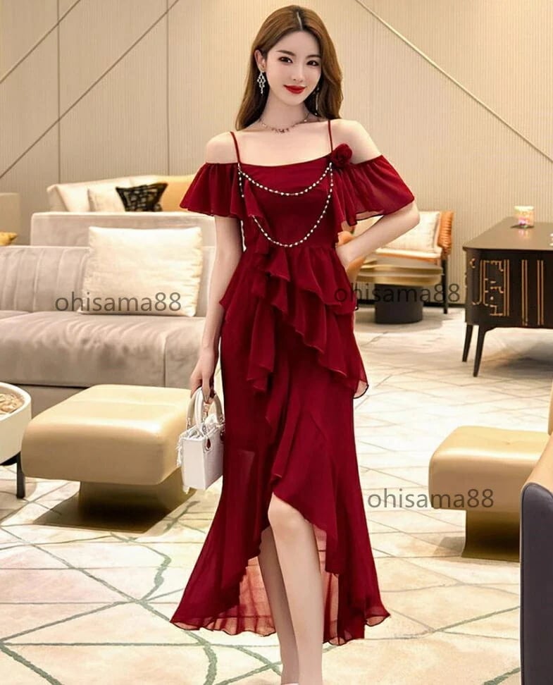 【目玉商品～超人気】夏服 着痩せ ワンピース パーティードレスタイトワンピース 韓国風 きれいめ お呼ばれワンピース フリル お嬢様 20代30代40代 レディースワンピース 可愛い 結婚式ワンピース