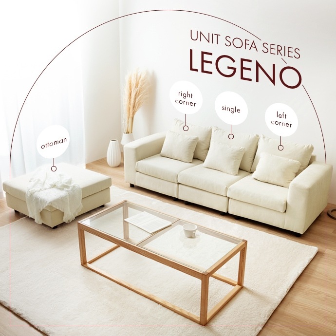 自由に組み合わせソファ (1P + コーナー + オットマン) 後から拡張もできる ロータイプ ファブリック
