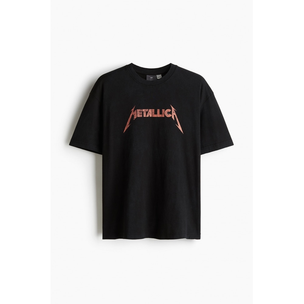H&M ビンテージルックプリント T シャツルーズフィットブラック/メタリカ