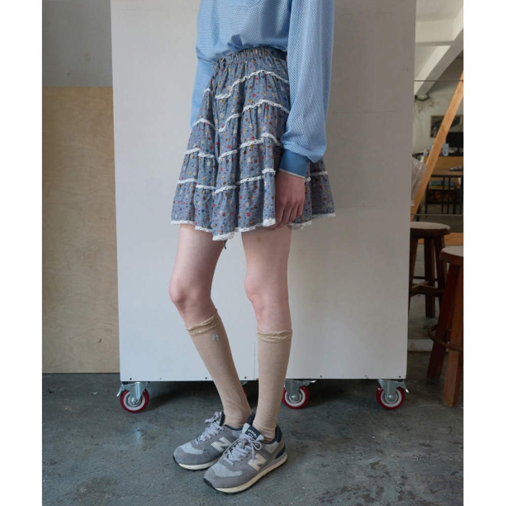 コンテンツなし 374.花柄ショートスカート _ ダスティブルー