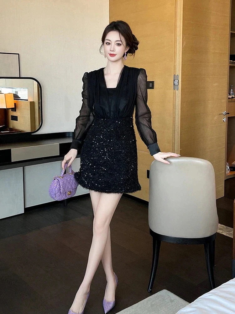 パーティー ドレス 二次会 同窓会 ショート 大人 キャバ 成人式 キラキラ チュールドッキング ウェディング 卒業式 披露宴 結婚式 秋冬
