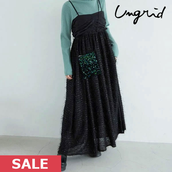 【SALE50%OFF】 【即納】 アングリッド ungrid 23winter スパンコールデザインキャミワンピース キャミワンピ ロング丈 112350310601 23秋冬