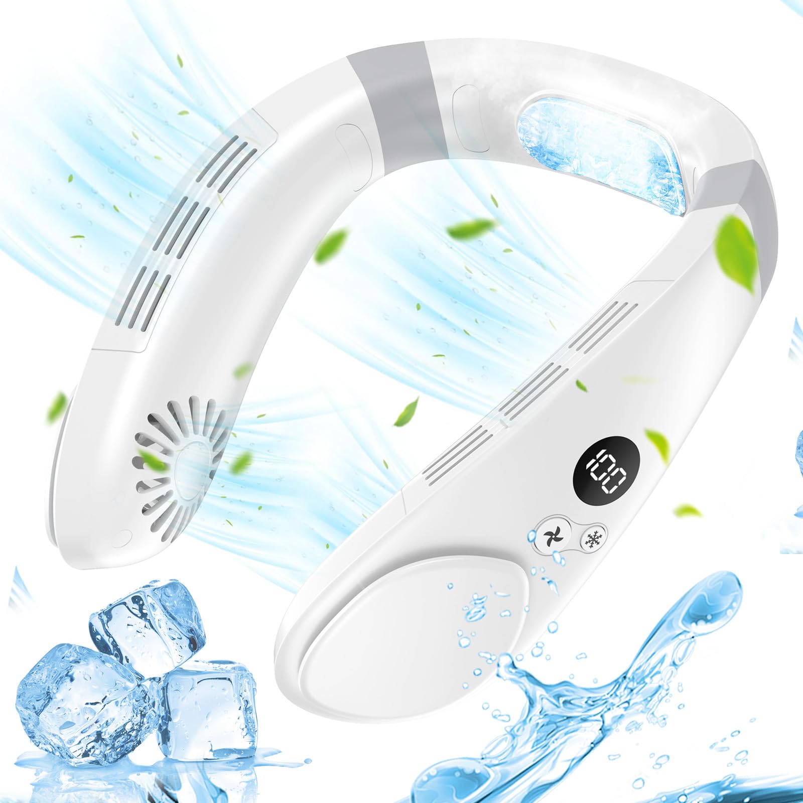 「2025年夏革新型·首掛け扇風機」ネッククーラー ネックファン 携帯扇風機 小型 3段階風力調節 冷却プレート搭載 20dB静音 超軽量 羽根なし モバイル 強力 大風量 LEDディスプレイ表示 4