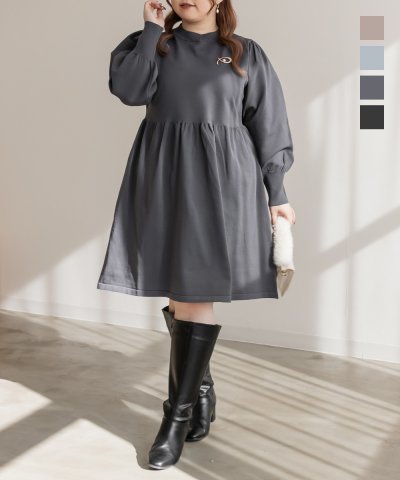大きいサイズ レディース LL 3L 4L XL XXL XXXL CLETTEオリジナルブローチ付きニットミニワンピース