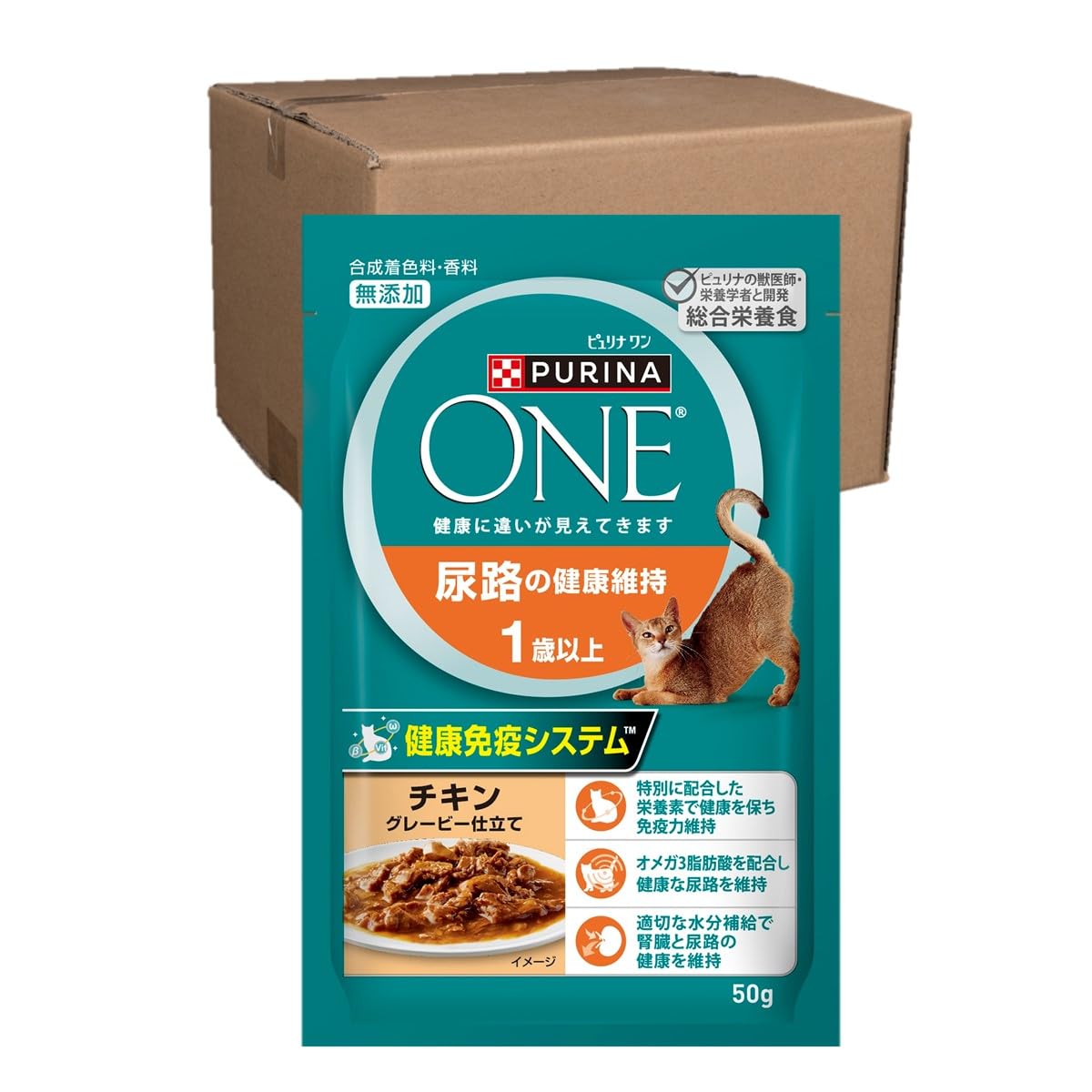 迅速発送 ピュリナワンキャット パウチ 尿路の健康維持 １歳以上 チキングレービー仕立て ５０ｇｘ１２袋ｘ４箱(ケース販売)