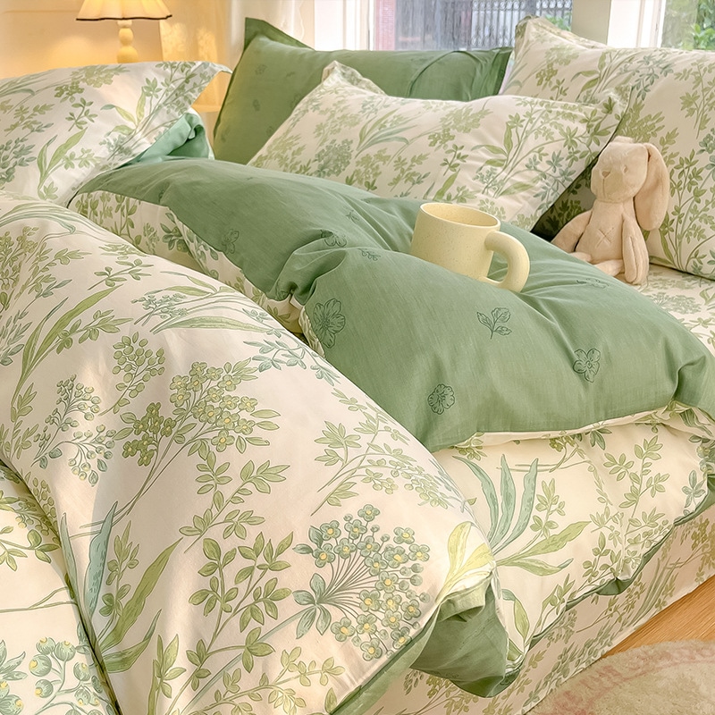 純綿4点セット全綿布団カバー寝具清新小花布団カバーシーツ宿舎3点セットベッド笠