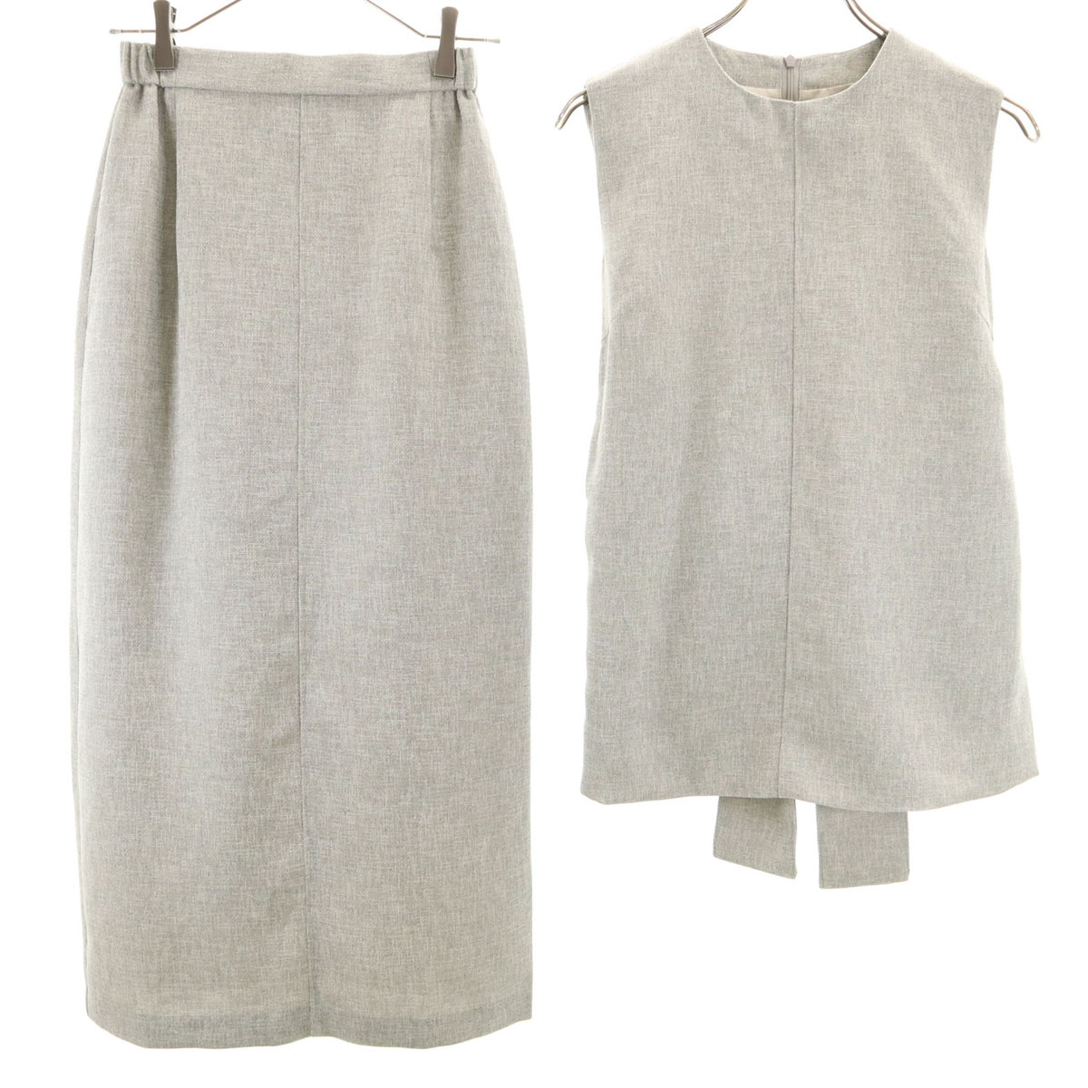 ノースリーブ ベルトトップ カットソー 上下セットアップ グレー レディース 古着