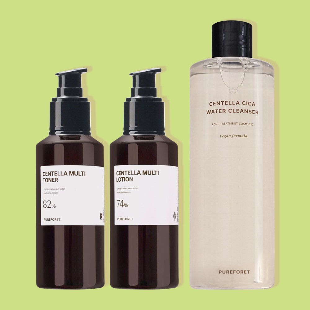 ピュアフォーレ センテラスキンローション ウォータークレンザー 3種セット にきびトラブル 鎮静基礎化粧品セット