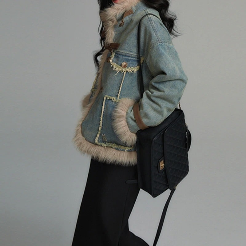 AWアウターデニム コート 保温 ジャケット 厚手保温 アウター 秋 冬 ファーコート ゆったり トップス