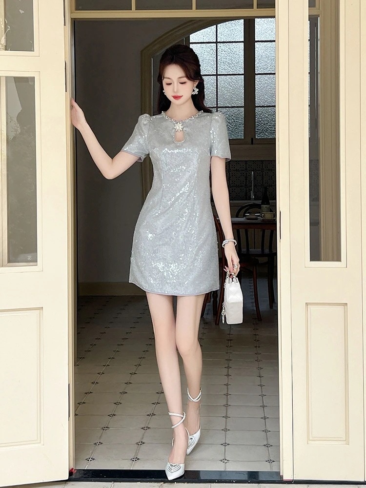 【JY.上品】 2025夏新品 キラキラ ショートワンピ 誕生日 フランス風 ドレス パーティー キャバ 大人 同窓会 披露宴 卒業式 結婚式 演奏会 ウェディング 二次会 メガ割30%までに制限