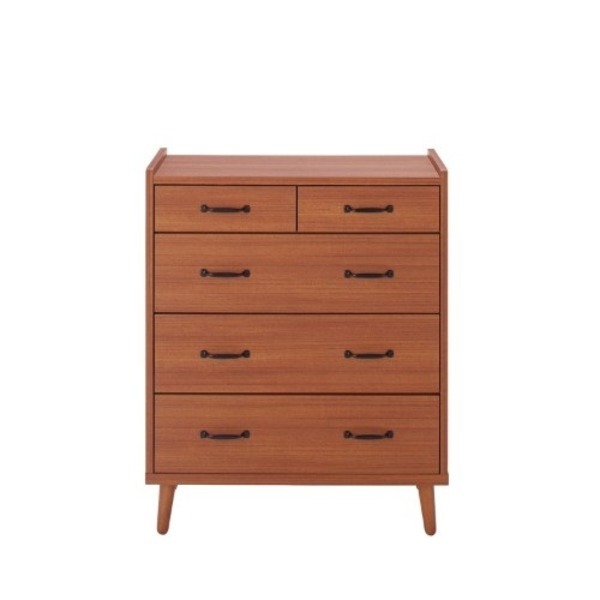 リビングチェスト [4段] 幅80cm 木製 取っ手：ブラック（黒） 北欧風 木目調 日本製 チーク