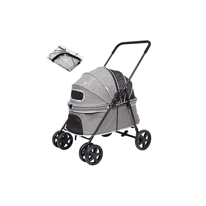 PETTOM 犬猫ペットカート 軽量 雨カバー付 犬猫ベビーカー 老犬介護 組立簡単 耐荷重20Kg