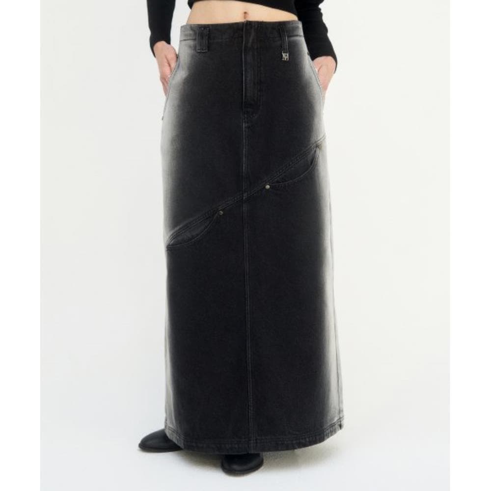 TREEMINGBIRD Curved Pocket Cut Denim Skirt Black TMB23 23,120円