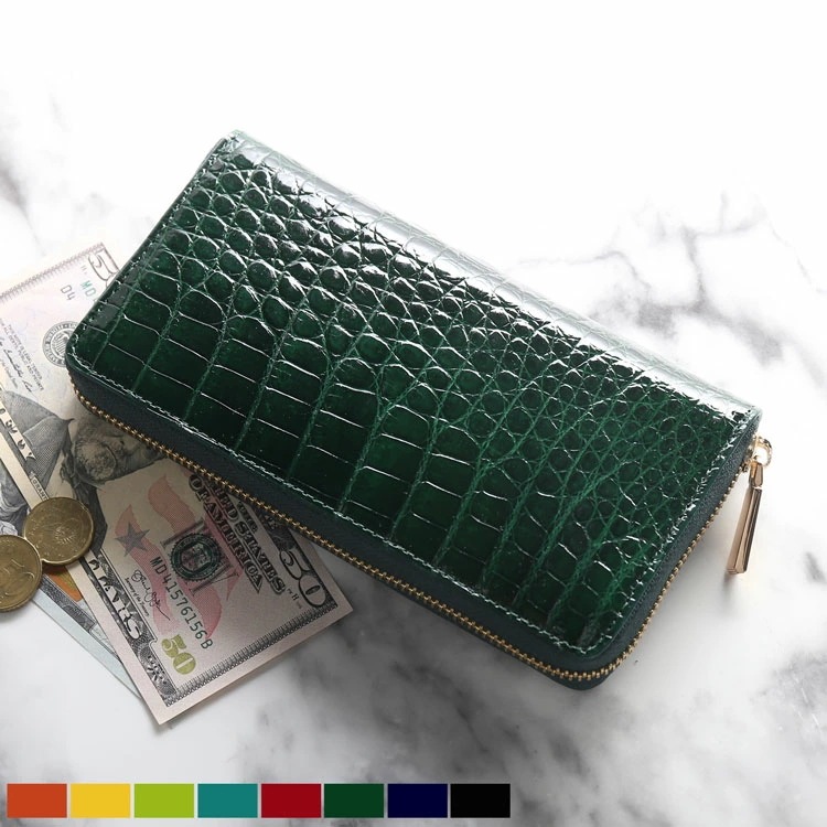 クロコダイルレザーラウンドファスナー長財布シャイニング加工