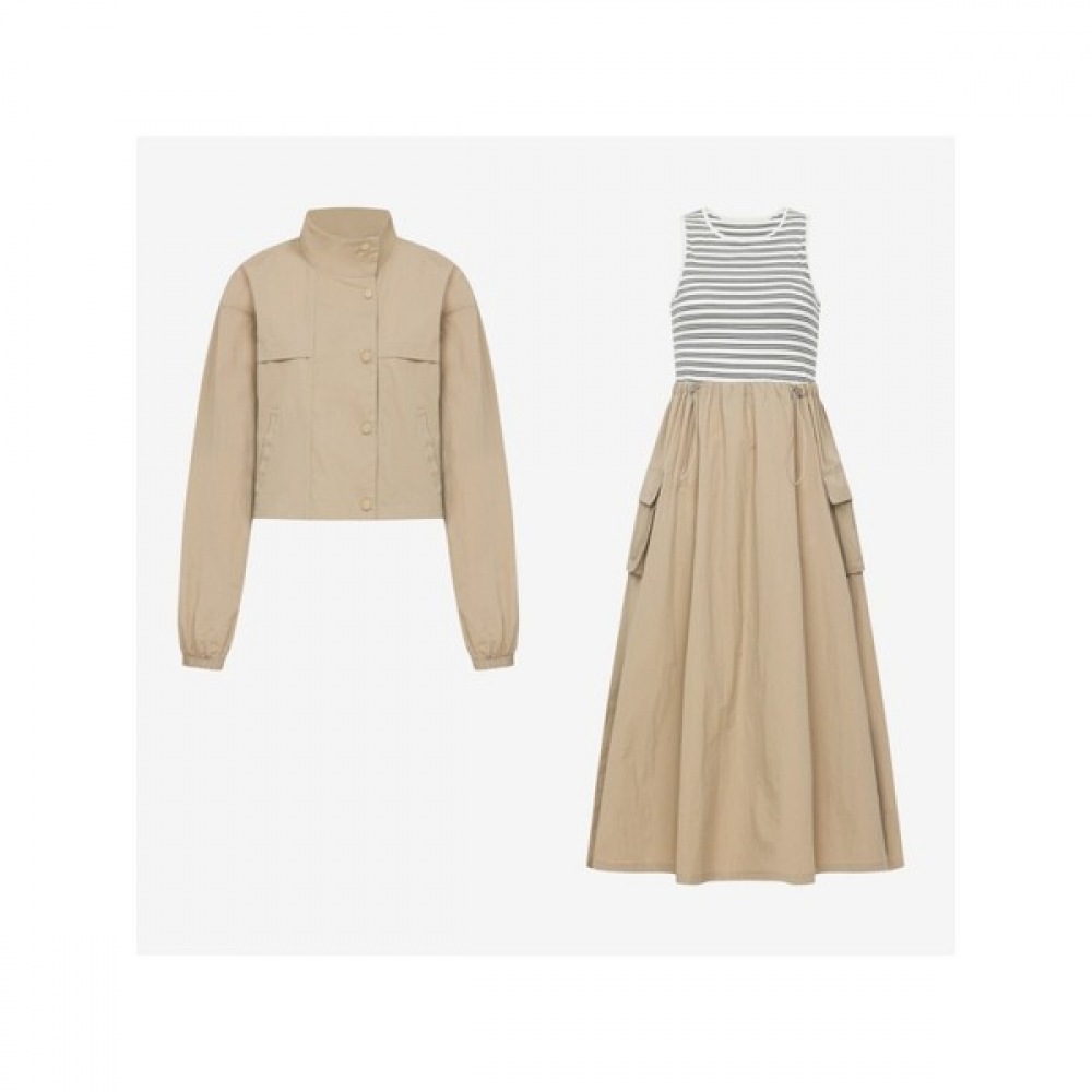 (イザベイ) ナイロンハイネックジャンパー+ストライプカラードレスセット (VKOAC1507)