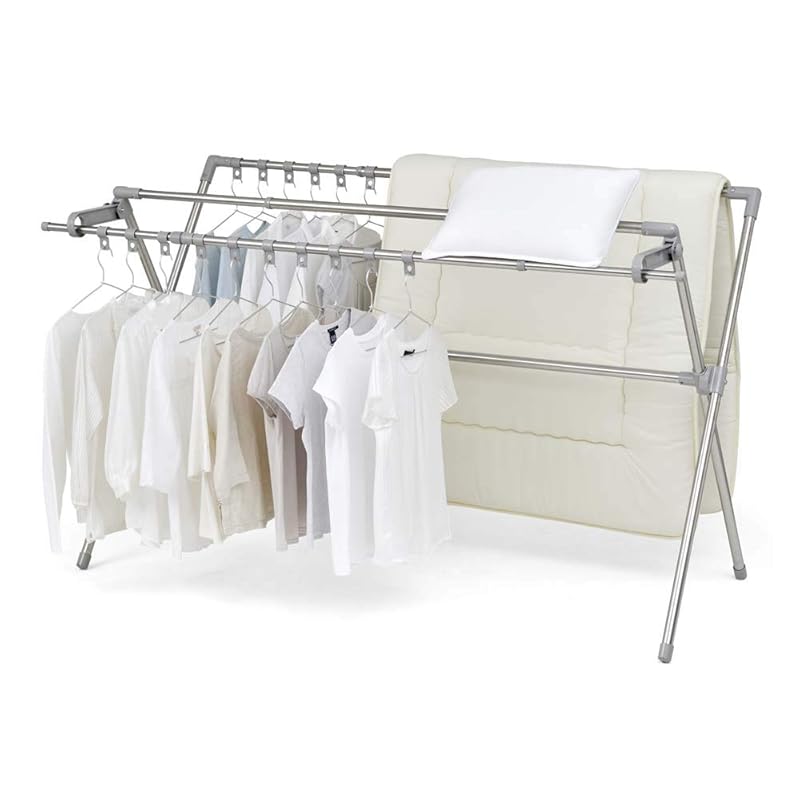 即納：アイリスオーヤマ ステンレス鋼 物干し 布団も干せる 多機能 伸縮 布団4枚分 布団干し ダブルバー CSPX-230S 無地(ホワイト)