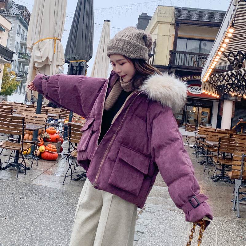 ダウン ジャケット ショート パープル 紫 もこもこ アウター ジャケット レディース 長袖 フード付き ファー 大人可愛い かっこいい おしゃれ カジュアル ジャンパー 暖かい 防寒 こなれ感 華や