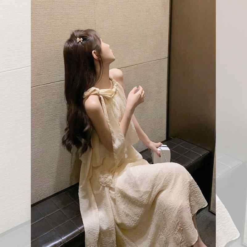 在庫僅少レディース 夏 スカート 可愛い トップス ドレス フレンチ お洒落 アップ ノースリーブ キレイ レディース ホルター