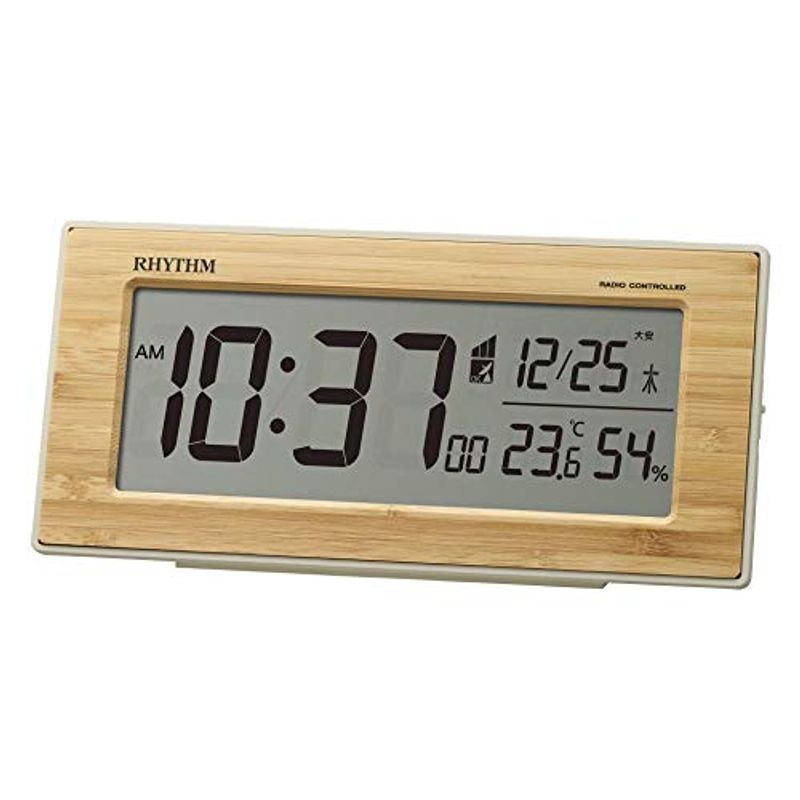 出産祝い  10x21.8x5cm 竹板貼り 置き時計 電波時計 カレン 湿度 温度 天然竹材使用 目覚まし時計 電子時計