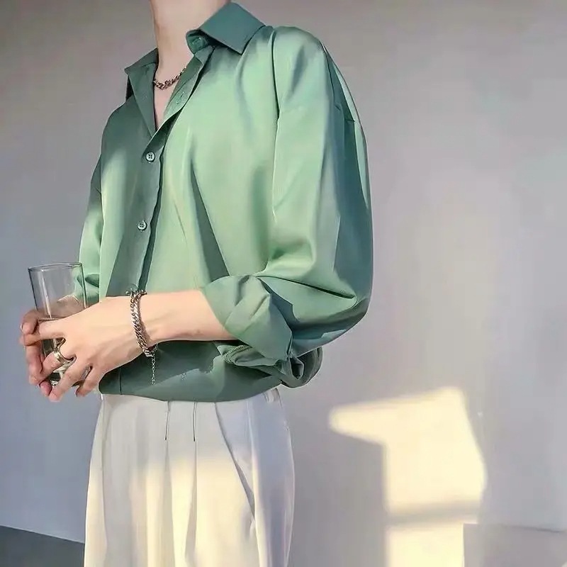 送料無料メンズ長袖シャツ,ボタン付き無地セーター,カジュアルでルーズなフィット感,韓国スタイル