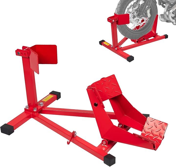 フロントホイールクランプ バイクスタンド タイヤ固定スタンド バイク展示(レッド, 17インチ～21インチ対応 耐荷重680KG/1500LBS)