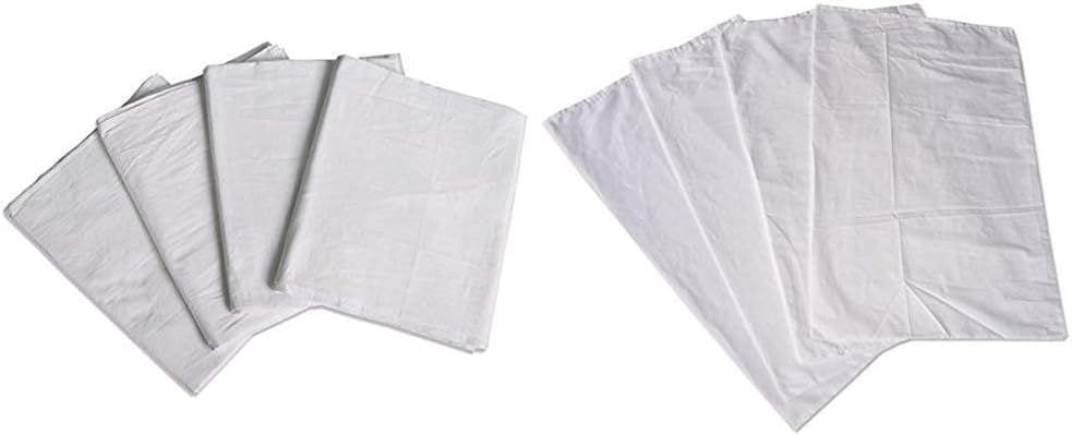 業務用 フラットシーツ (小分け売り) 【4点セット】 敷布団用 綿100% シングルサイズ ホワイト (150cm×250cm) & 【4枚組】業務用ピローケース 枕カバー 綿100% 白 (50c