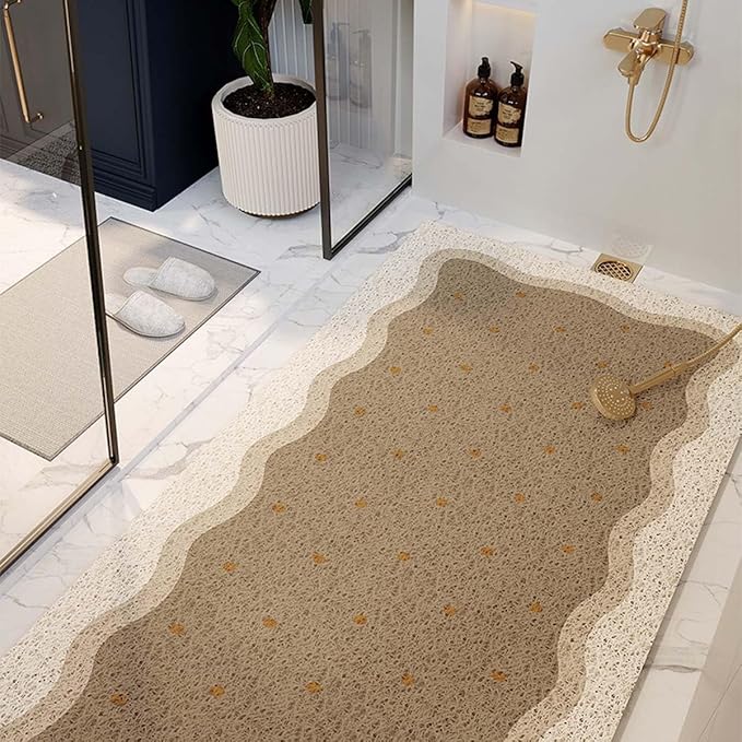 バスマット シャワーマット ノンスリップ ソフトテクスチャー ヘチマ シャワーマット 内側シャワー用 速乾性バスマット バスルームウェットフロアマット ラグ シンク シャワー バスタブ用(Brown,