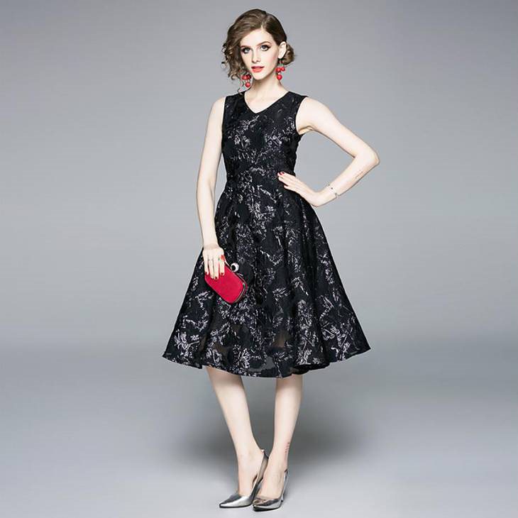 人気の新作 結婚式 パープル 黒 ドレス ジャガード織 花柄 上品艶感 披露宴 大人上品感 パーティー 二次会 S3l ワンピース 膝丈 ノースリーブ パーティードレス ドレス サイズ 2l Xl Www Pulse Orange Cm