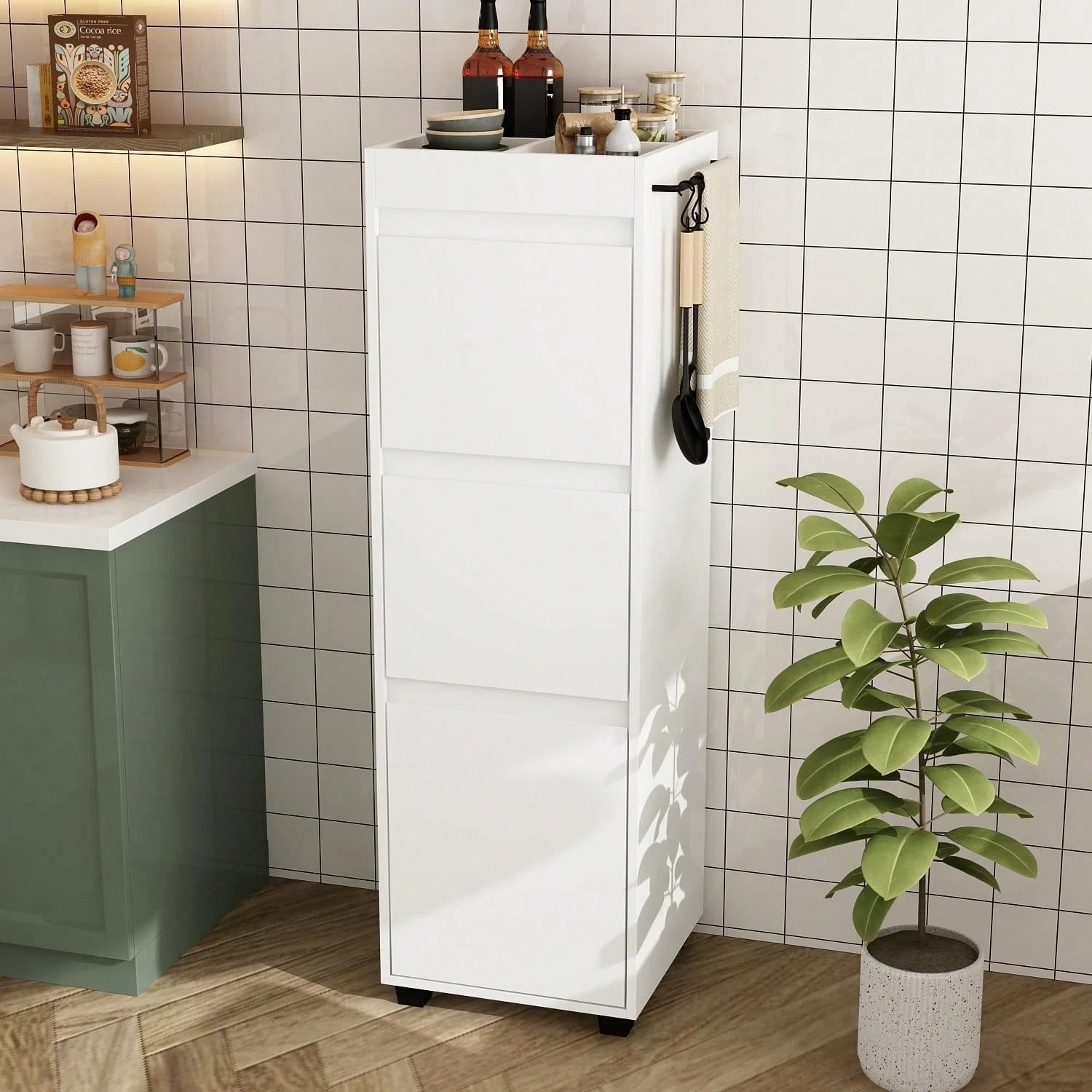 キッチンストッカー 幅40 木製 スリム 台所収納 大容量 キッチン収納 隙間収納 組立簡単 省スペース 防汚 防錆 防油 ホワイト 7,542円