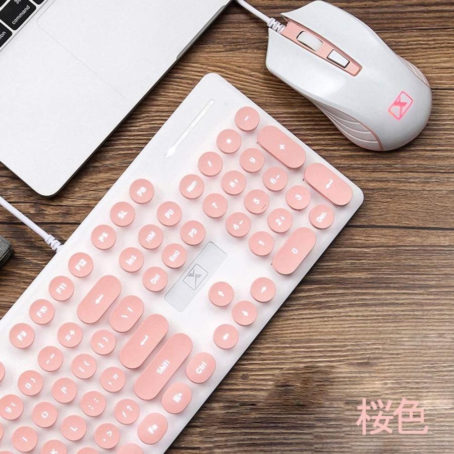 キーボード マウス キーボードマウスセット ピンクかわいいキーボード タイプライター風 英字キーボード メンブレン式 オフィス　英字配列