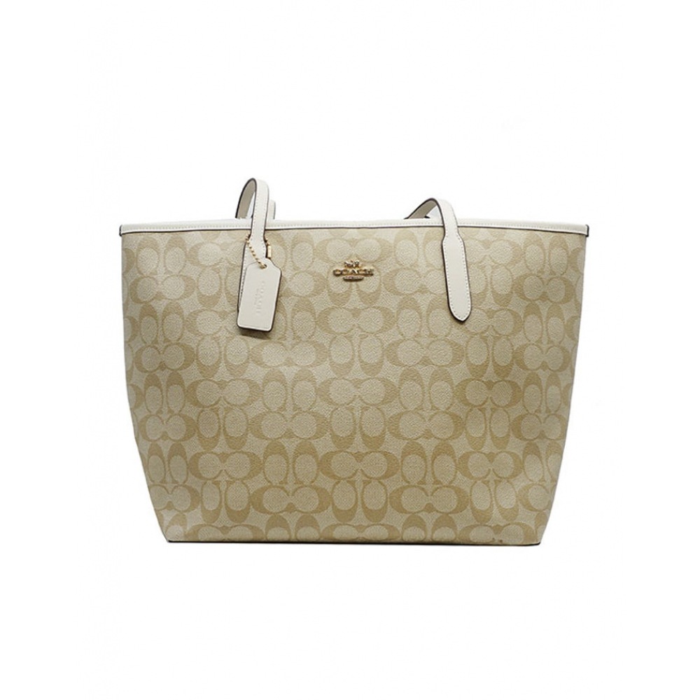 コーチレディースシティトートバッグベージュホワイト 5696 IMDQCハンドバッグ