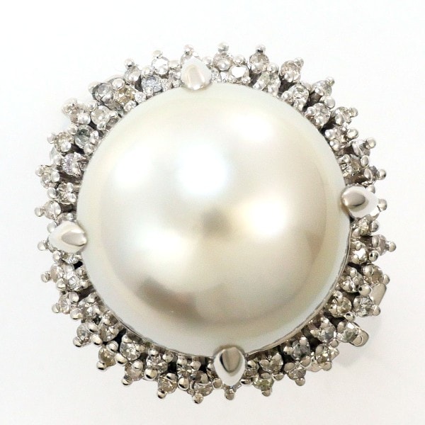 PT850 プラチナ リング 13号 南洋真珠 約13mm ダイヤ 0.28 カード鑑別書 中古