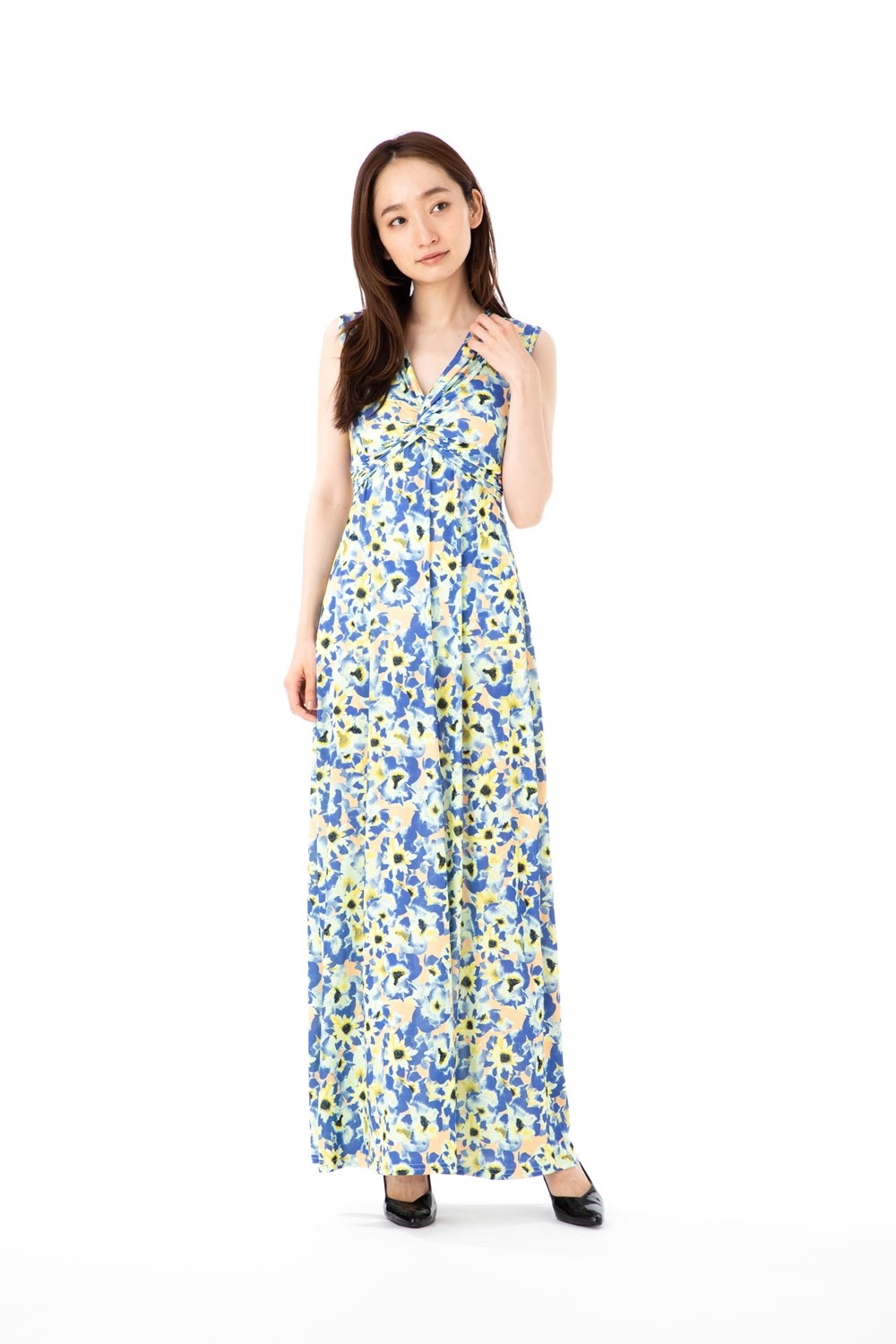 ファス(FAS)ワンピース T2 T3 T4サイズ ノースリーブ ロング丈 リーフ柄 きれいめワンピース レディース Fille A Suivre インポートワンピース